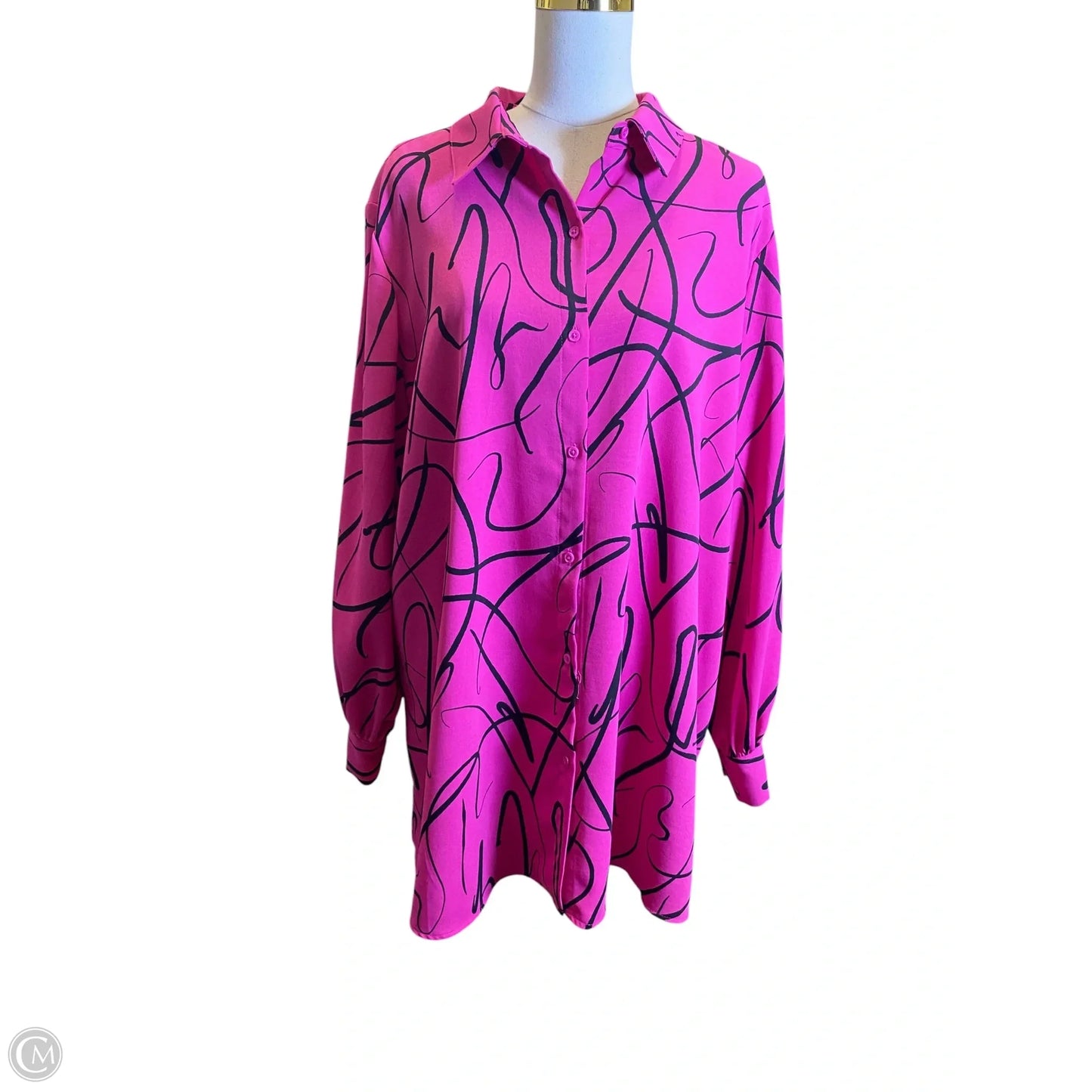 Top Long Sleeve By Investments In Black & Pink, Size: 2x