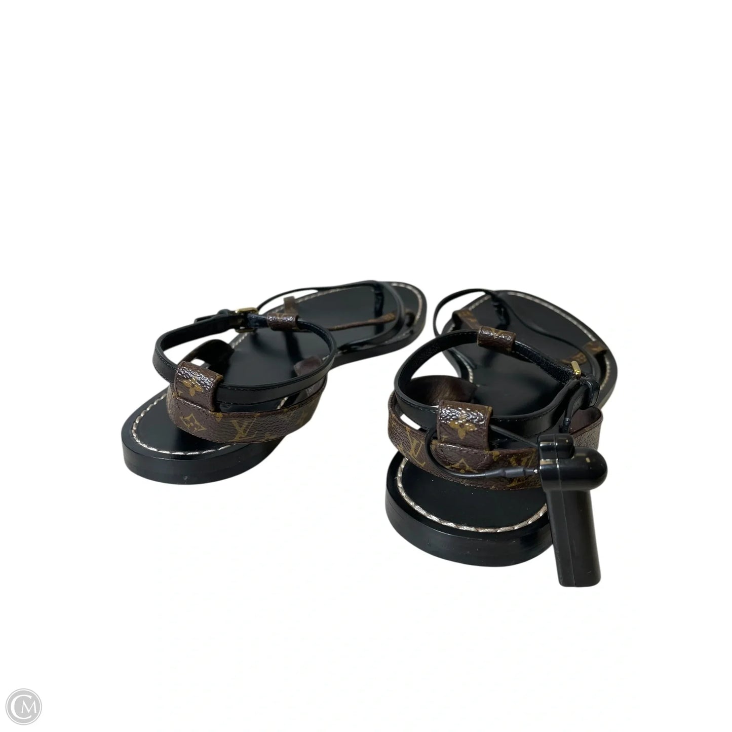 Sandals Luxury Designer By Louis Vuitton In Black & Brown, Size: 9