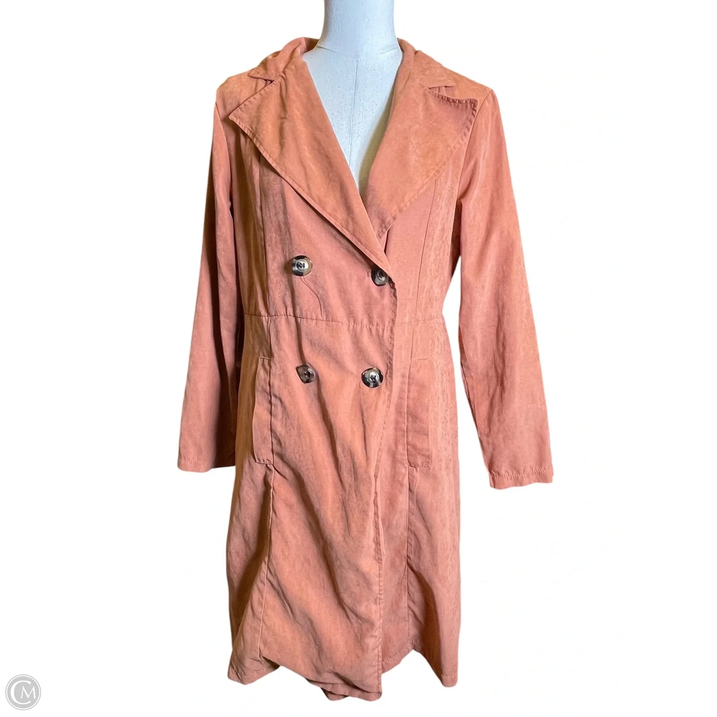 Coat Trench Coat By Clothes Mentor In Orange, Size: M