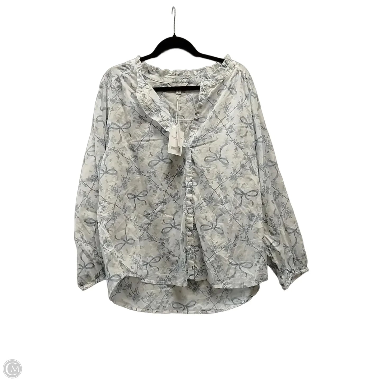 Blouse Long Sleeve By Lucky Brand In Blue & White, Size: Xl