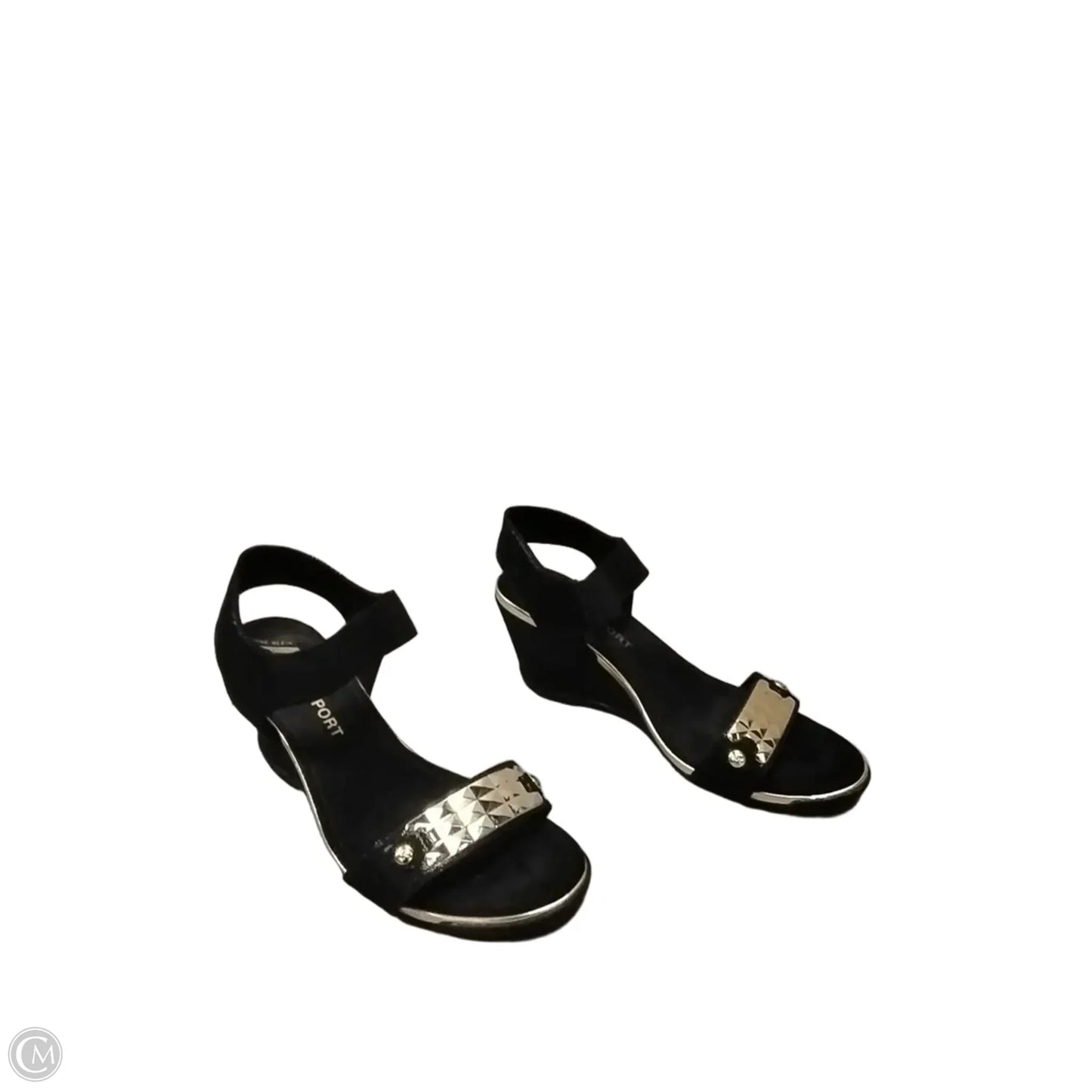 Sandals Heels Wedge By Anne Klein In Black & Gold, Size: 9.5