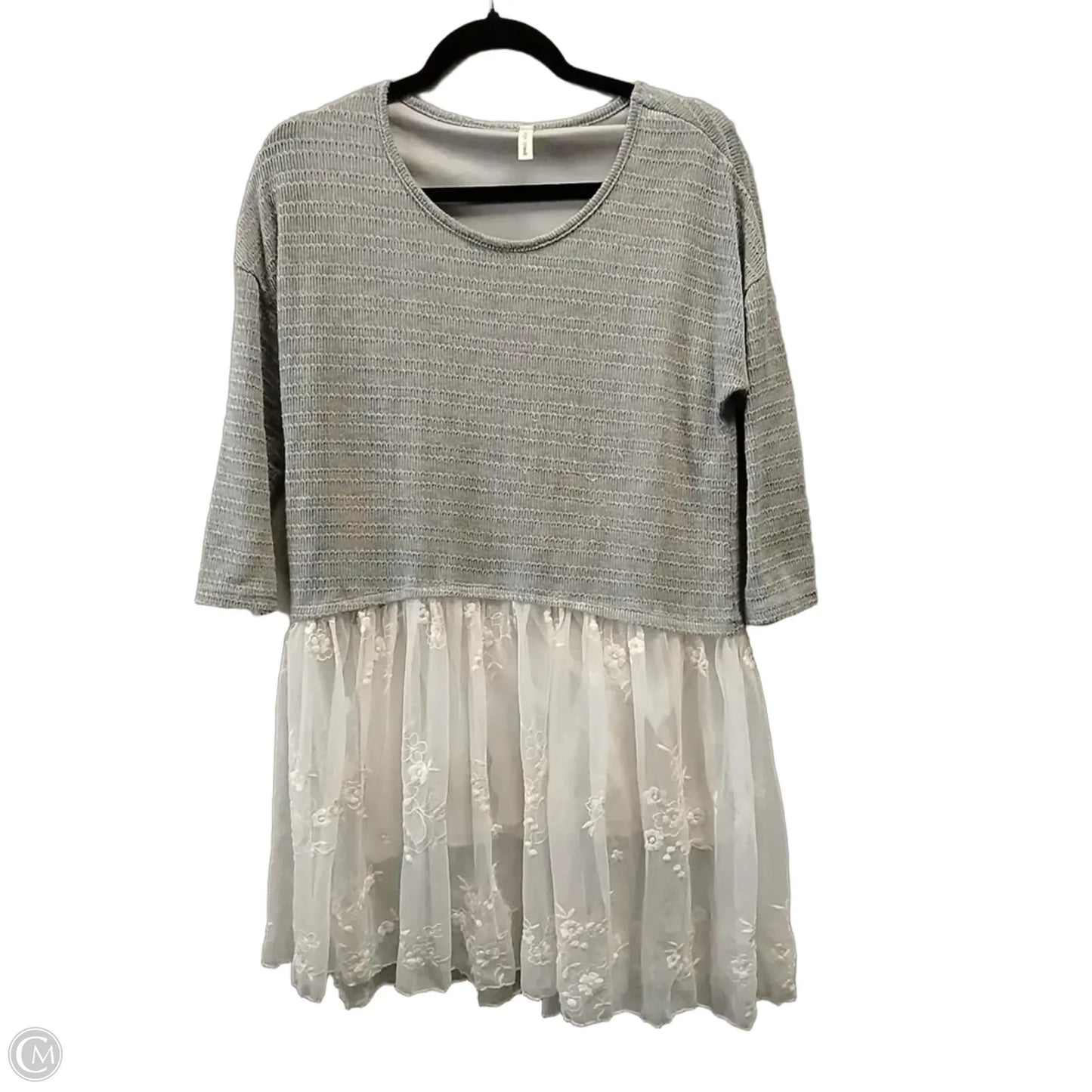 Sweater By Orange Creek In Grey & White, Size: L
