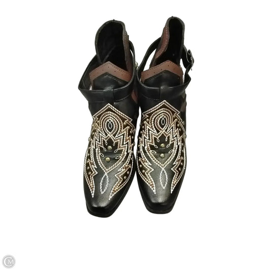 Boots Ankle Heels By Cme In Black & Gold, Size: 5.5