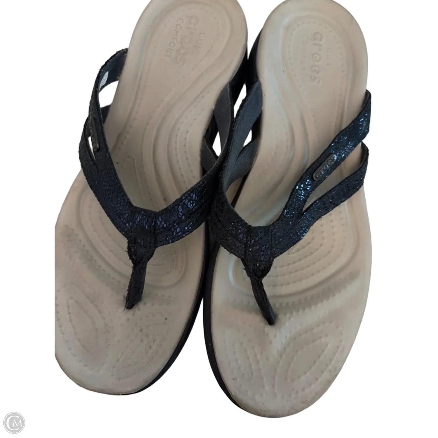 Sandals Flip Flops By Crocs In Blue & Grey, Size: 9