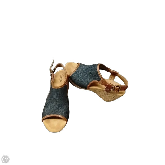 Sandals Heels Wedge By Clarks In Blue, Size: 7