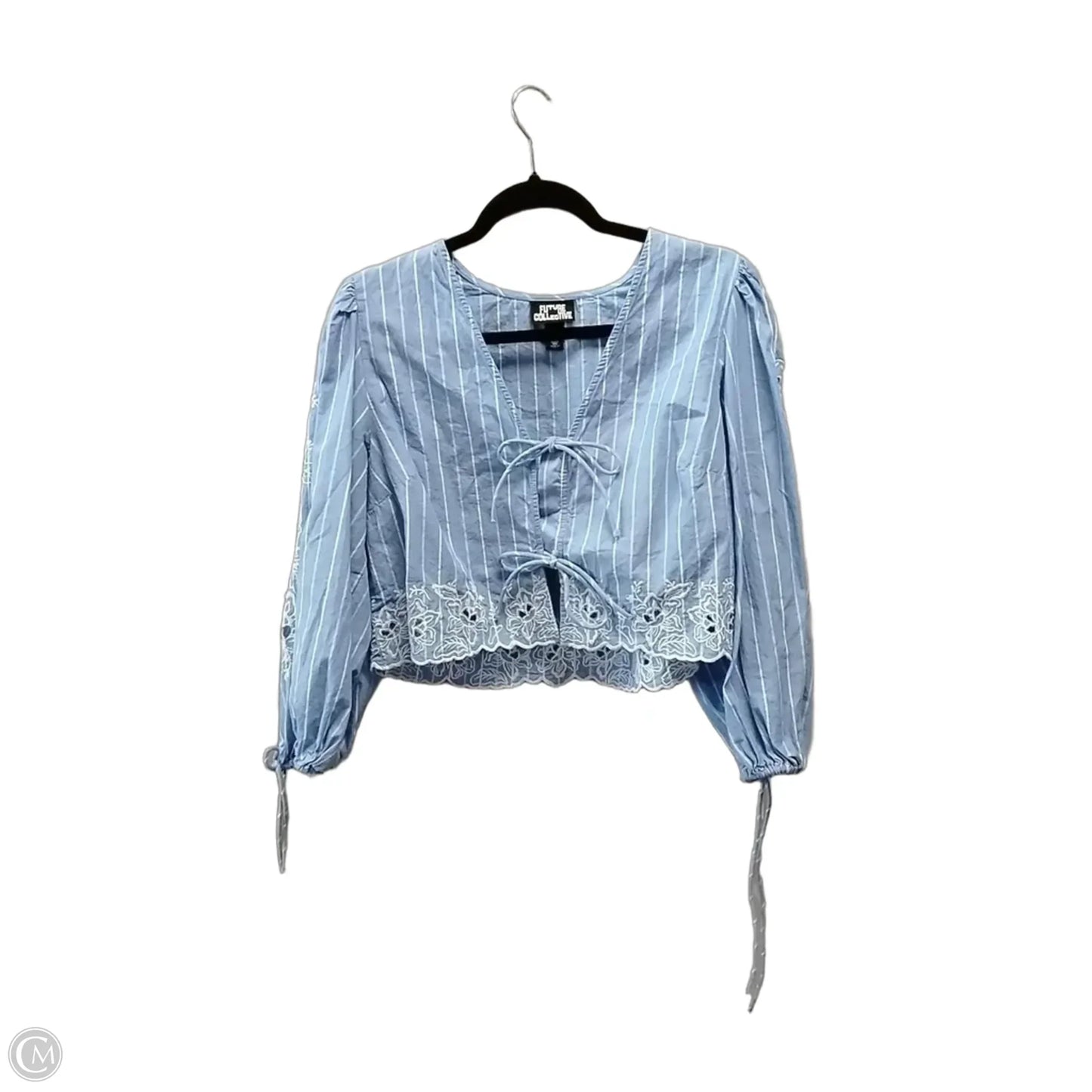 Blouse Long Sleeve By Future Collective In Blue & White, Size: S