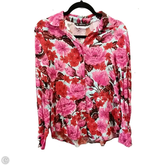 Blouse Long Sleeve By Zara Basic In Floral Print, Size: S