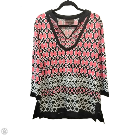 Blouse Short Sleeve By Dana Buchman In Geometric Pattern, Size: L