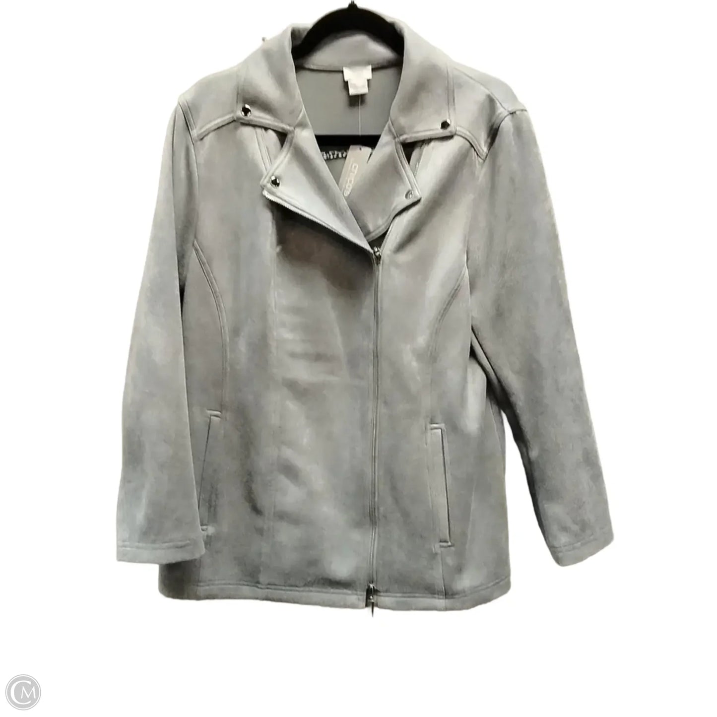 Jacket Denim By Chicos In Grey, Size: L