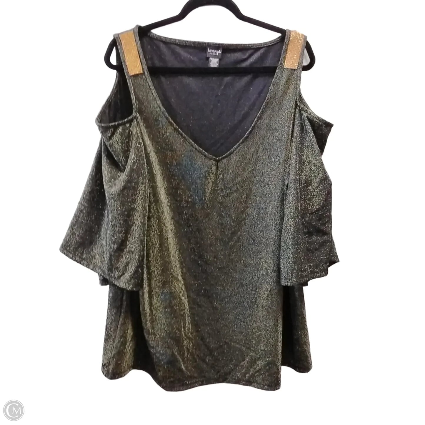 Blouse Long Sleeve By Clothes Mentor In Black & Gold, Size: 3x