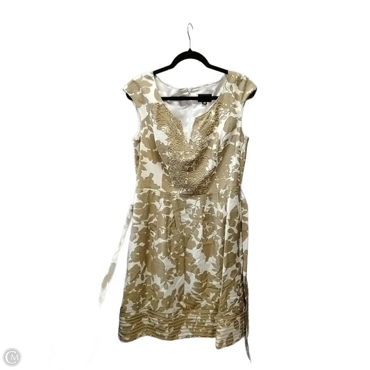 Dress Casual Midi By Adrianna Papell In Tan & White, Size: 12