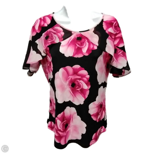 Blouse Short Sleeve By Calvin Klein In Black & Pink, Size: M