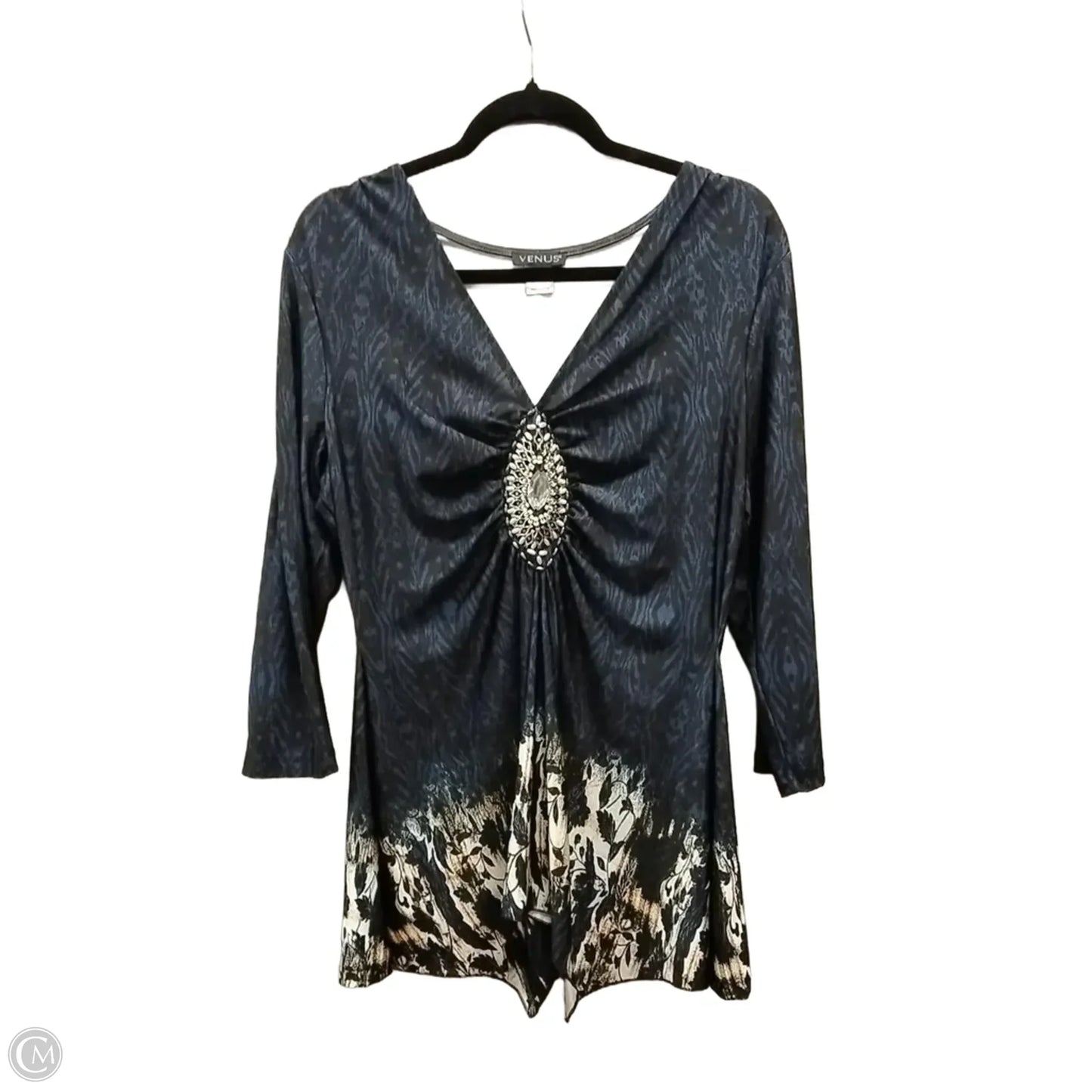 Blouse Long Sleeve By Venus In Navy, Size: L