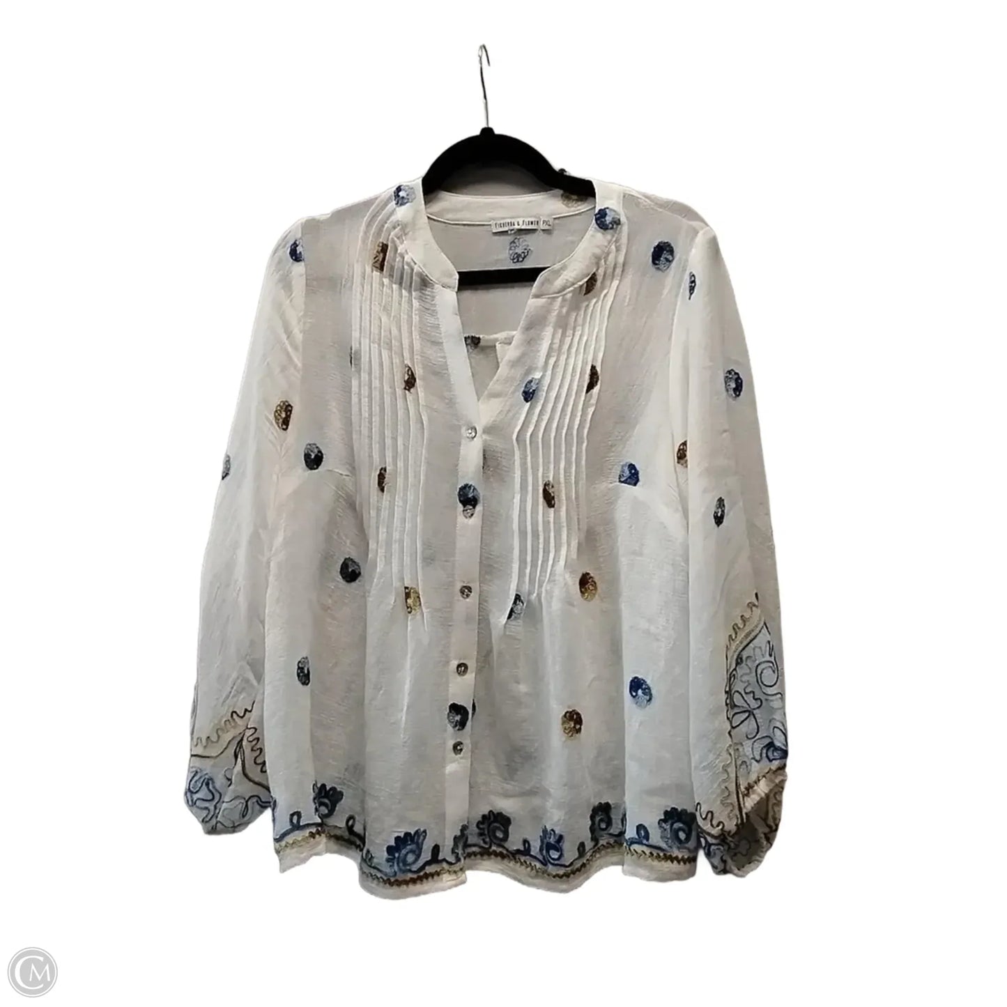 Blouse 3/4 Sleeve By Figuero & Flower In White, Size: Xlp