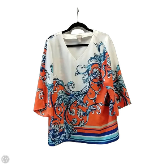 Blouse Long Sleeve By Chicos In Blue & Orange, Size: L