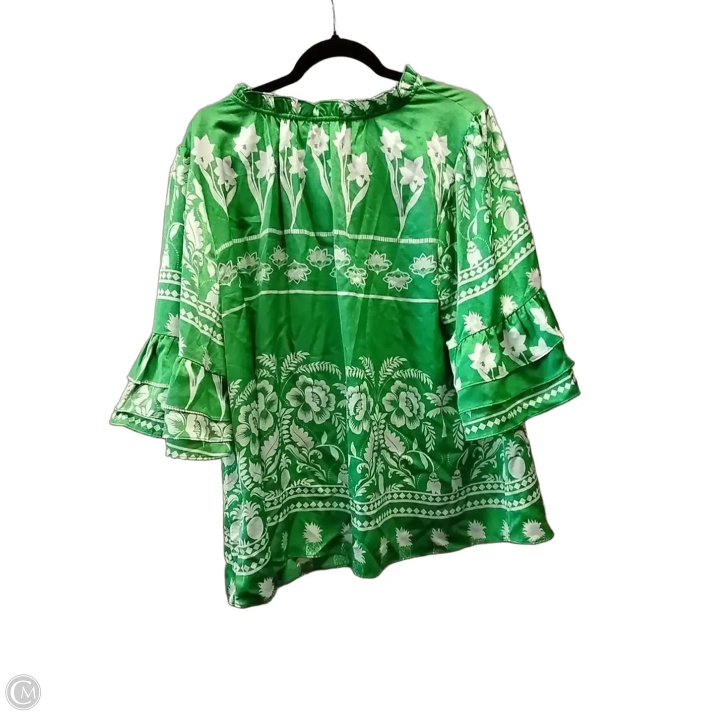 Blouse Long Sleeve By Sugar Lips In Green & White, Size: 3x