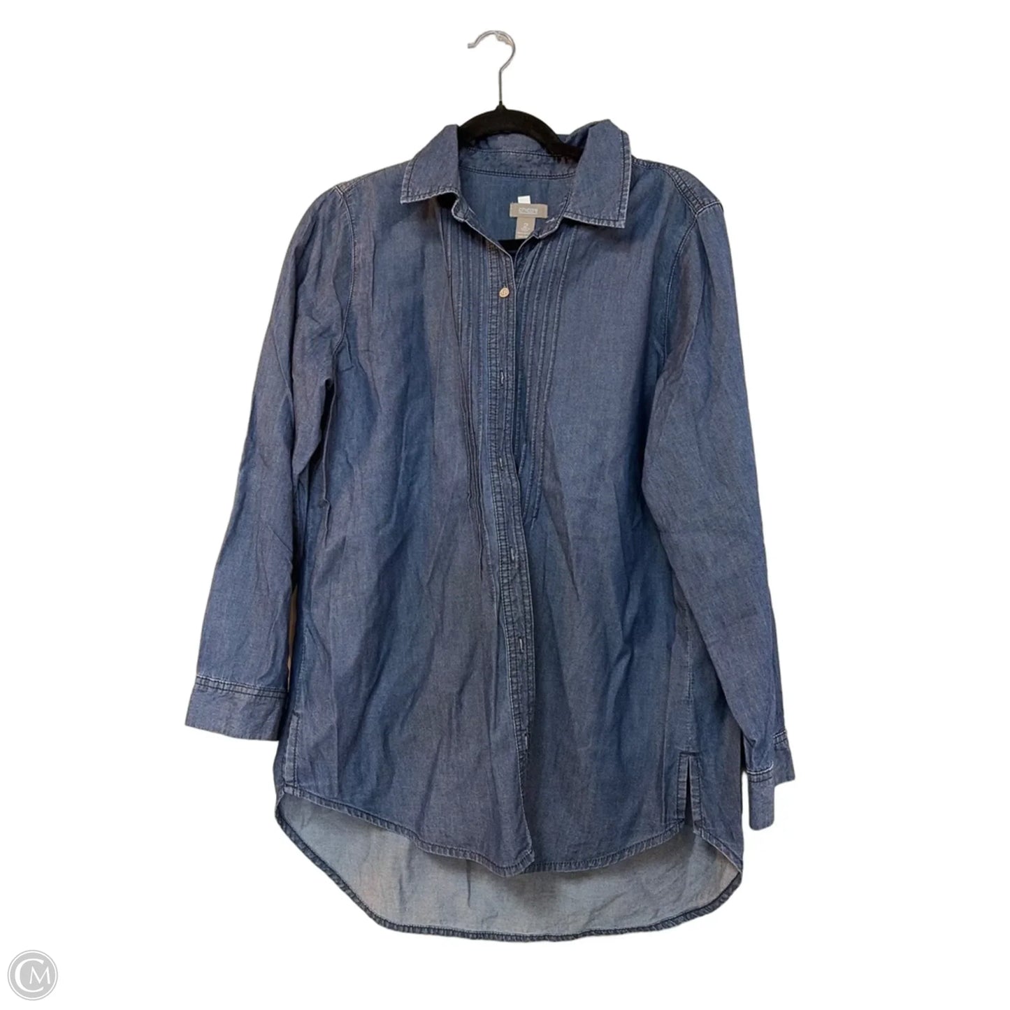 Blouse Long Sleeve By Chicos In Blue Denim, Size: L