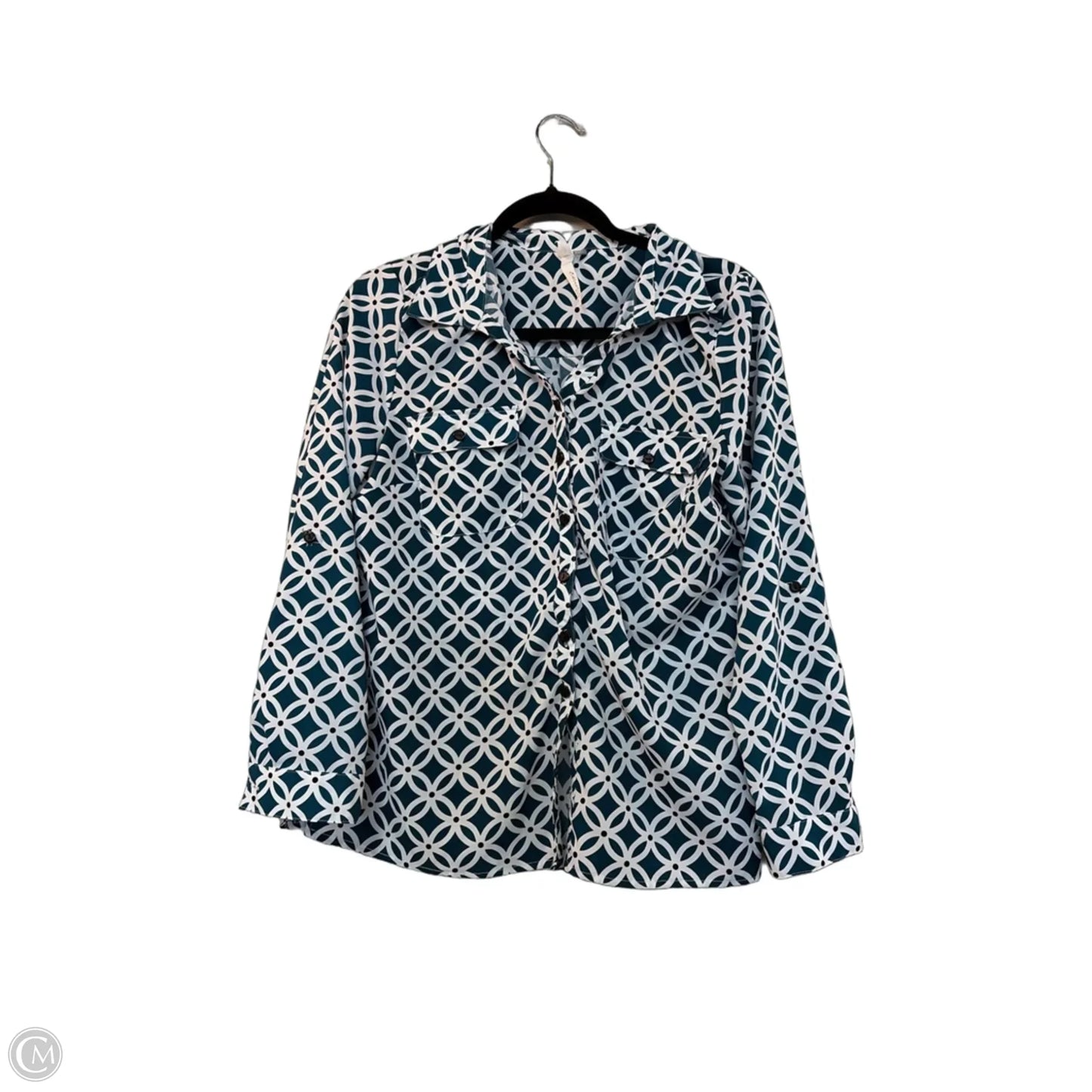 Blouse Long Sleeve By Ny Collection In Green & White, Size: Lp
