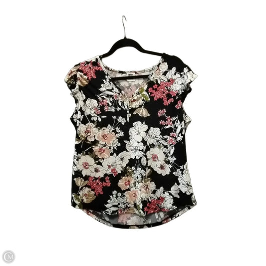 Blouse Short Sleeve By Anne Klein In Floral Print, Size: L