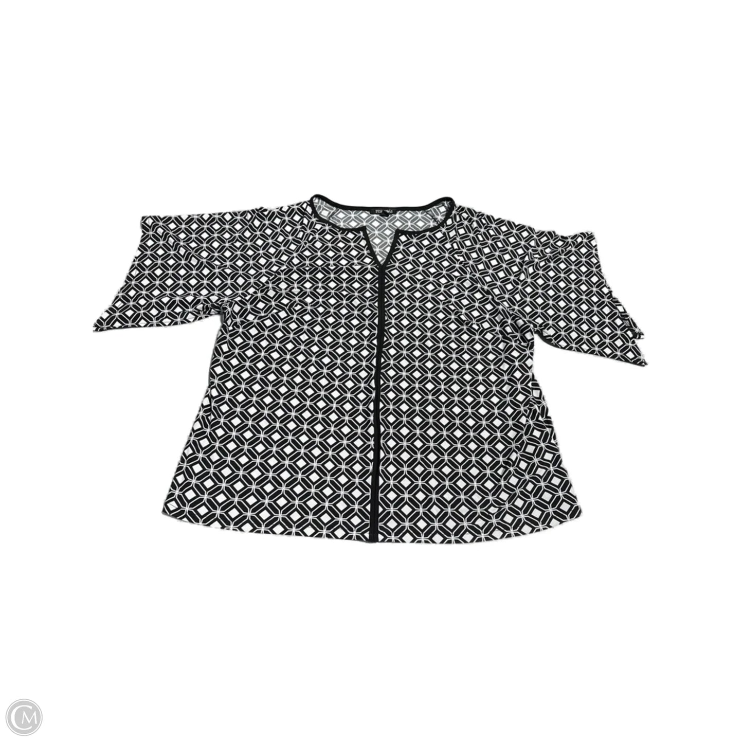 Top 3/4 Sleeve By Roz And Ali In Black & White, Size: 1x