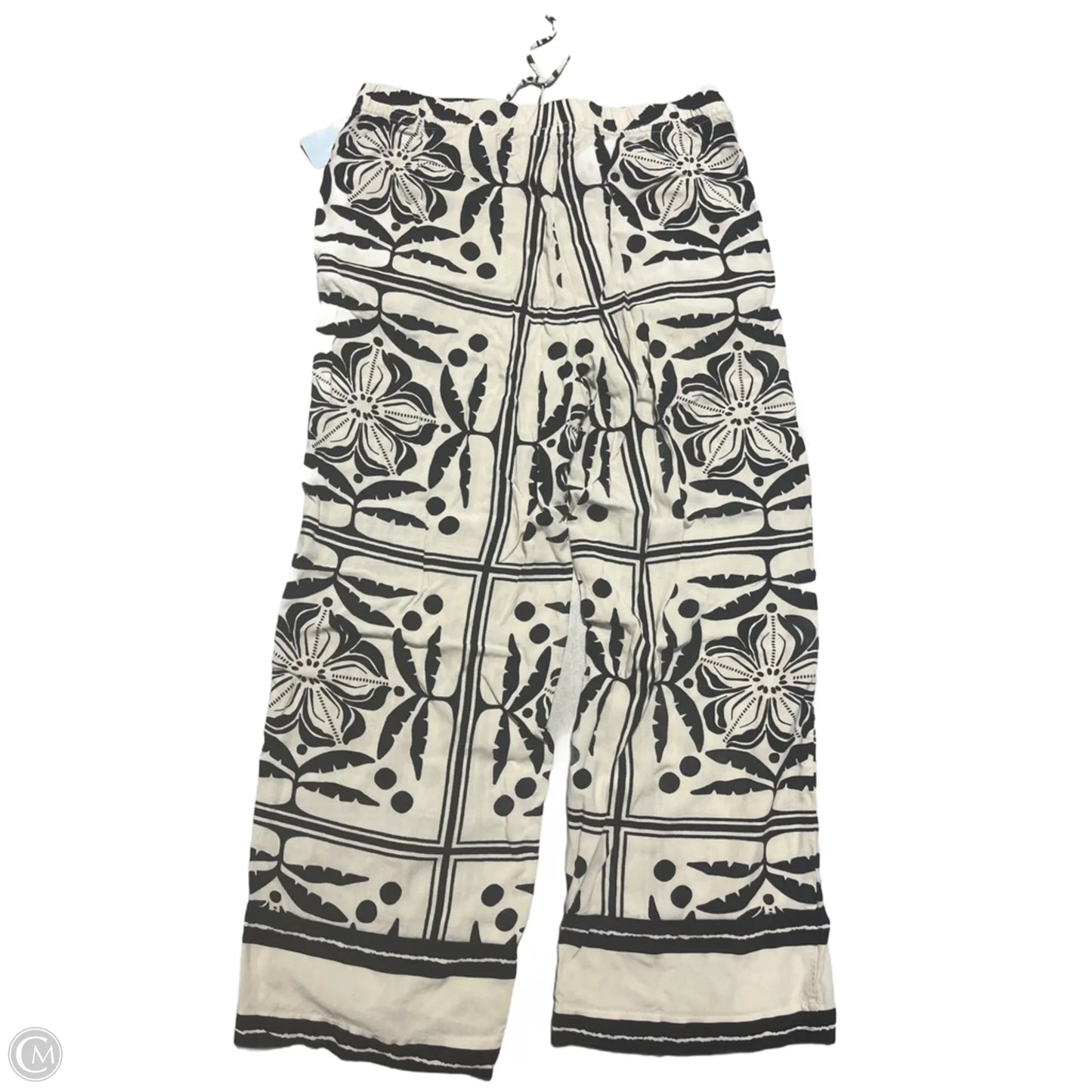 Pants Linen By H&m In Black & Cream, Size: 10