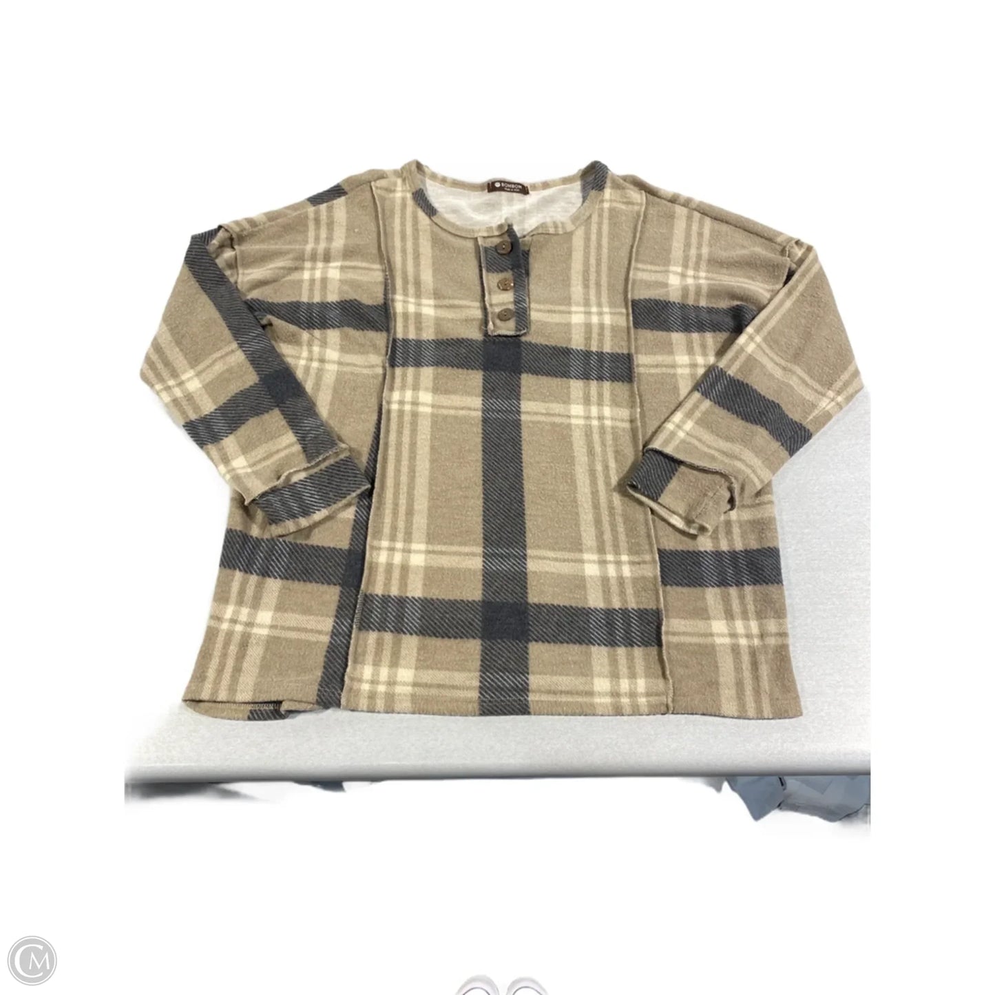 Top Long Sleeve By Bombom In Plaid Pattern, Size: L