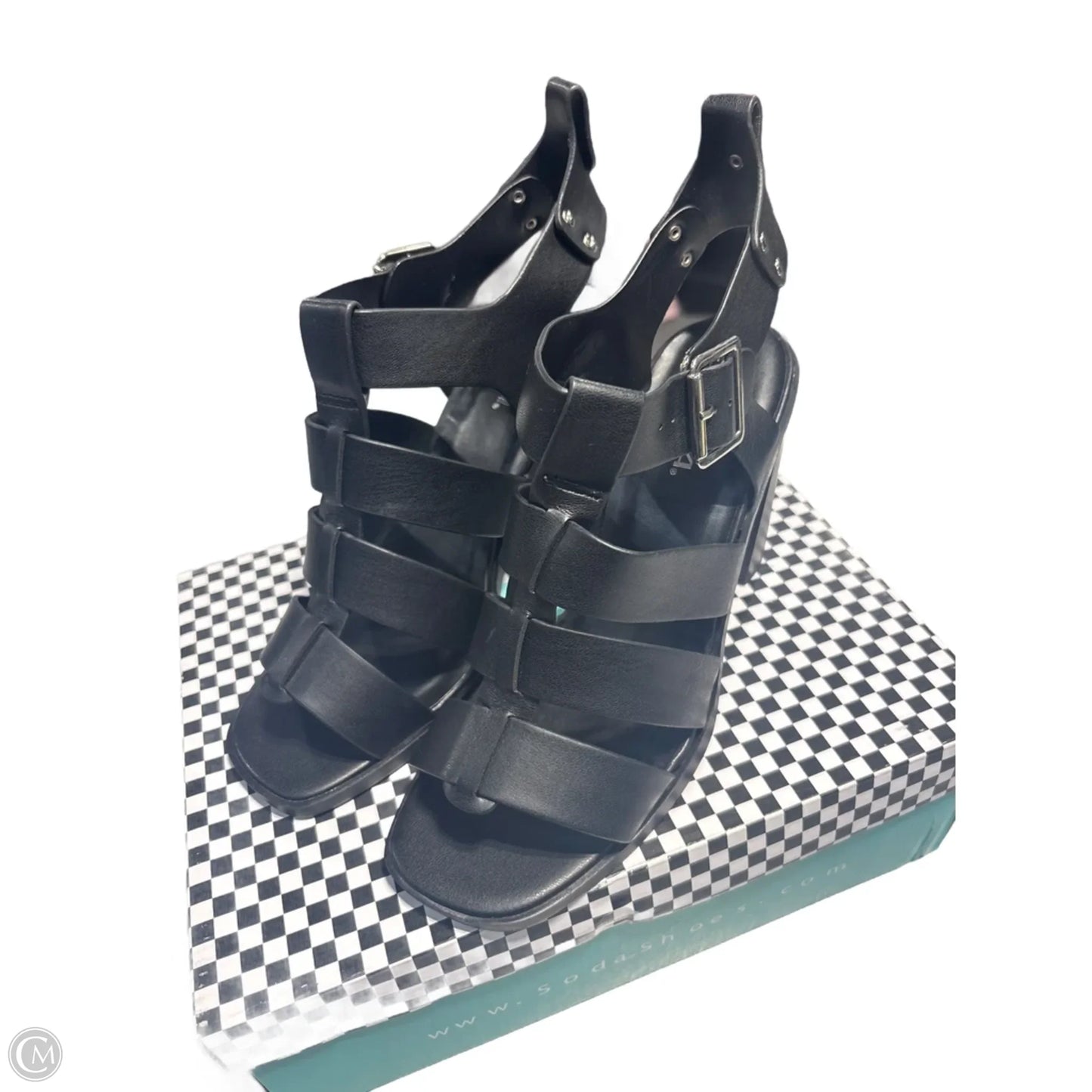 Sandals Heels Block By Soda In Black, Size: 9