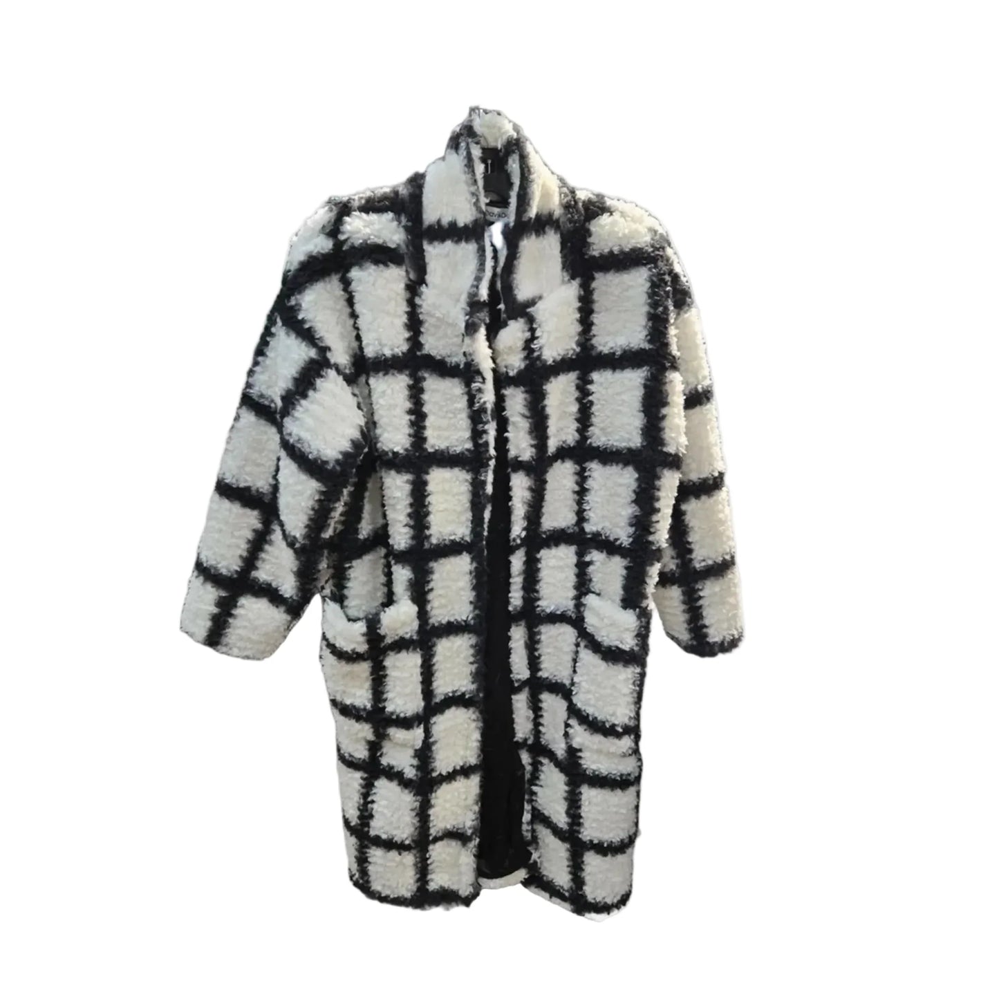 Coat Faux Fur & Sherpa By Davi & Dani In Black & Cream, Size: L