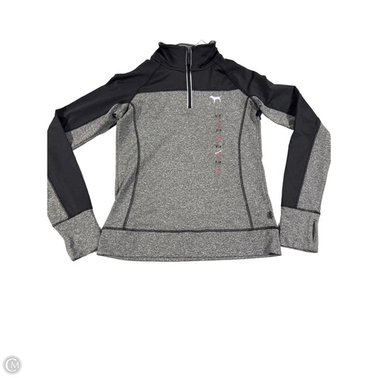 Athletic Top Long Sleeve Collar By Pink In Black & Grey, Size: S