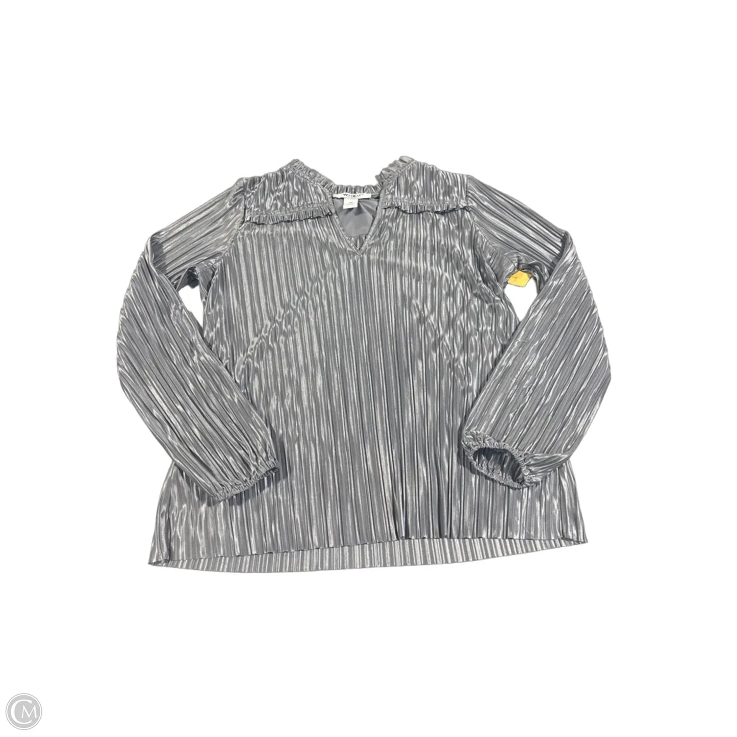 Blouse Long Sleeve By White House Black Market In Silver, Size: Xs