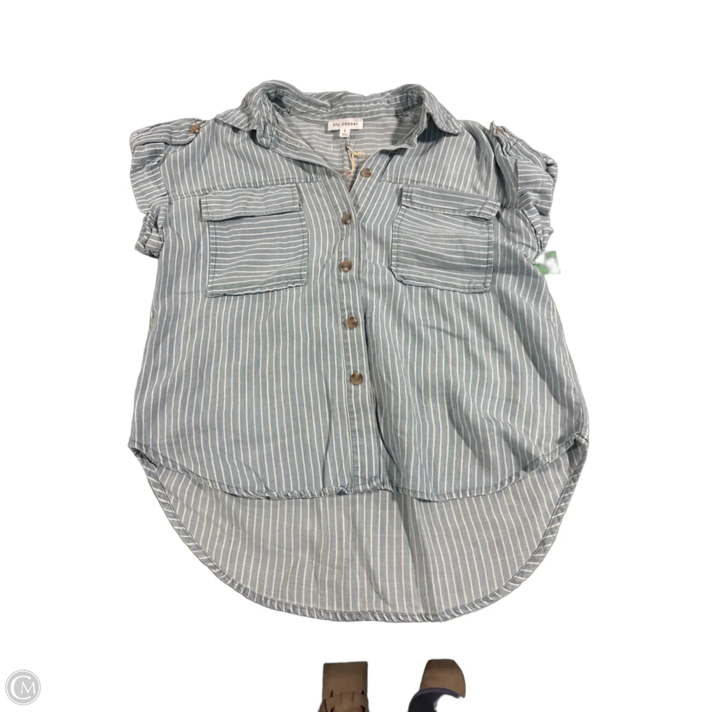 Top Short Sleeve By Blu Pepper In Blue & White, Size: S