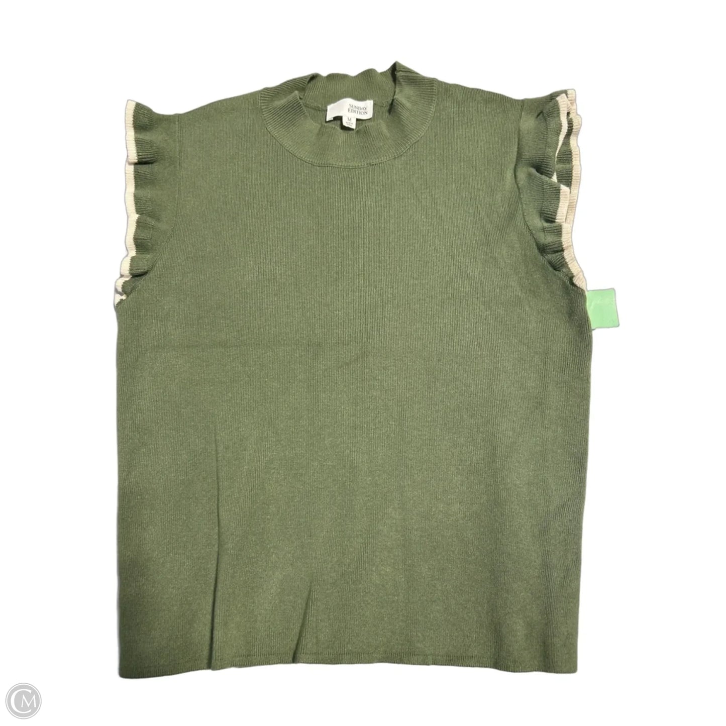 Top Sleeveless By Cmc In Green & Tan, Size: M