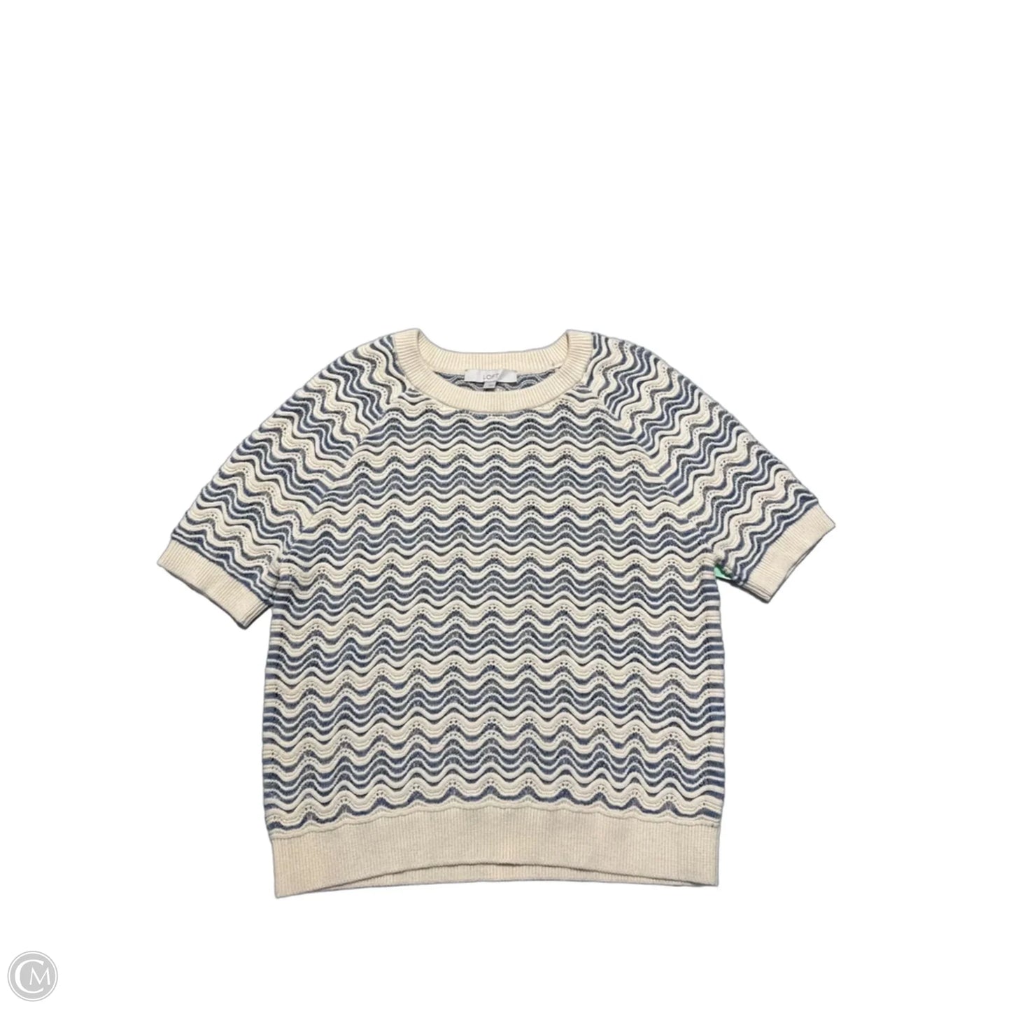 Sweater Short Sleeve By Loft In Blue & White, Size: L