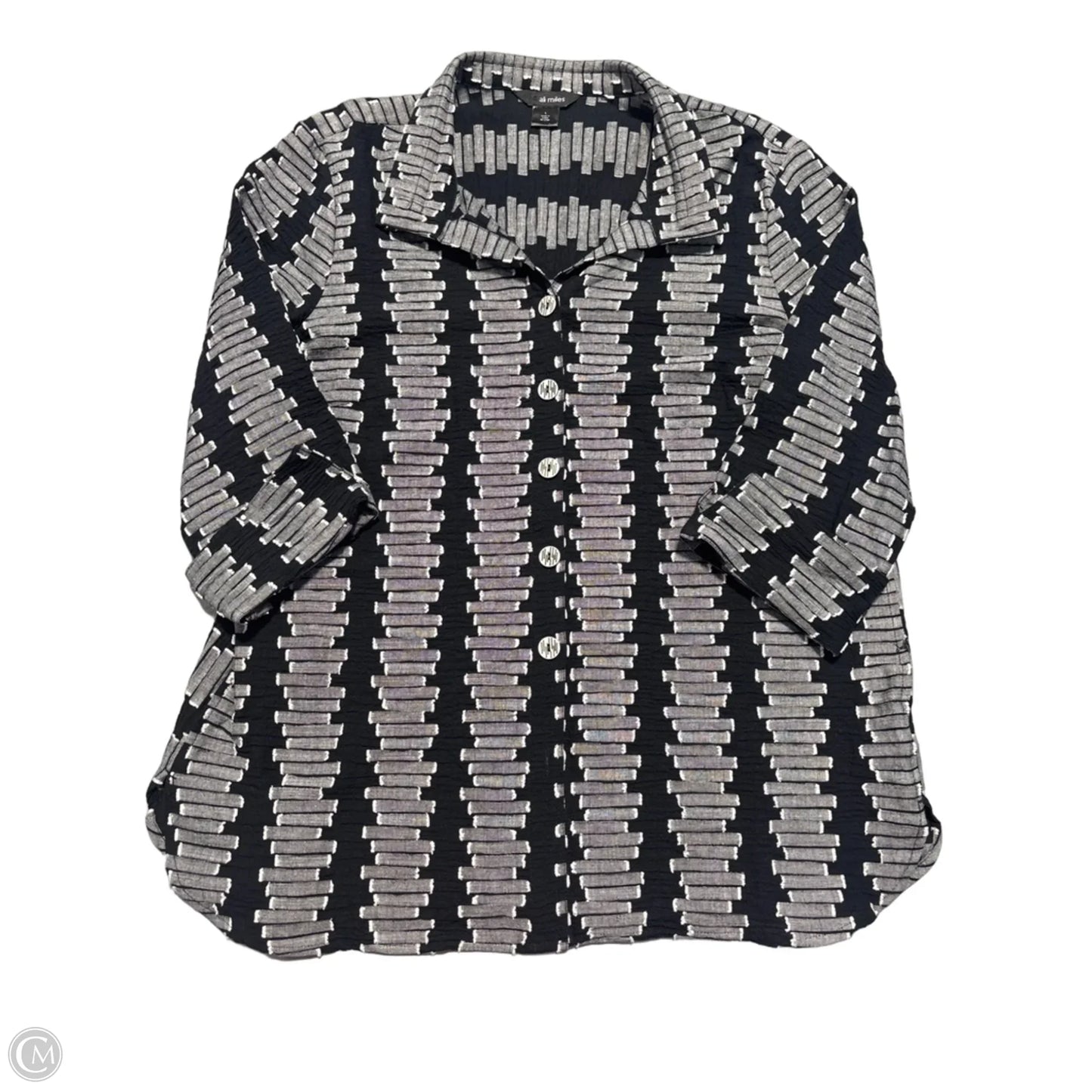 Top 3/4 Sleeve By Ali Miles In Black & White, Size: L