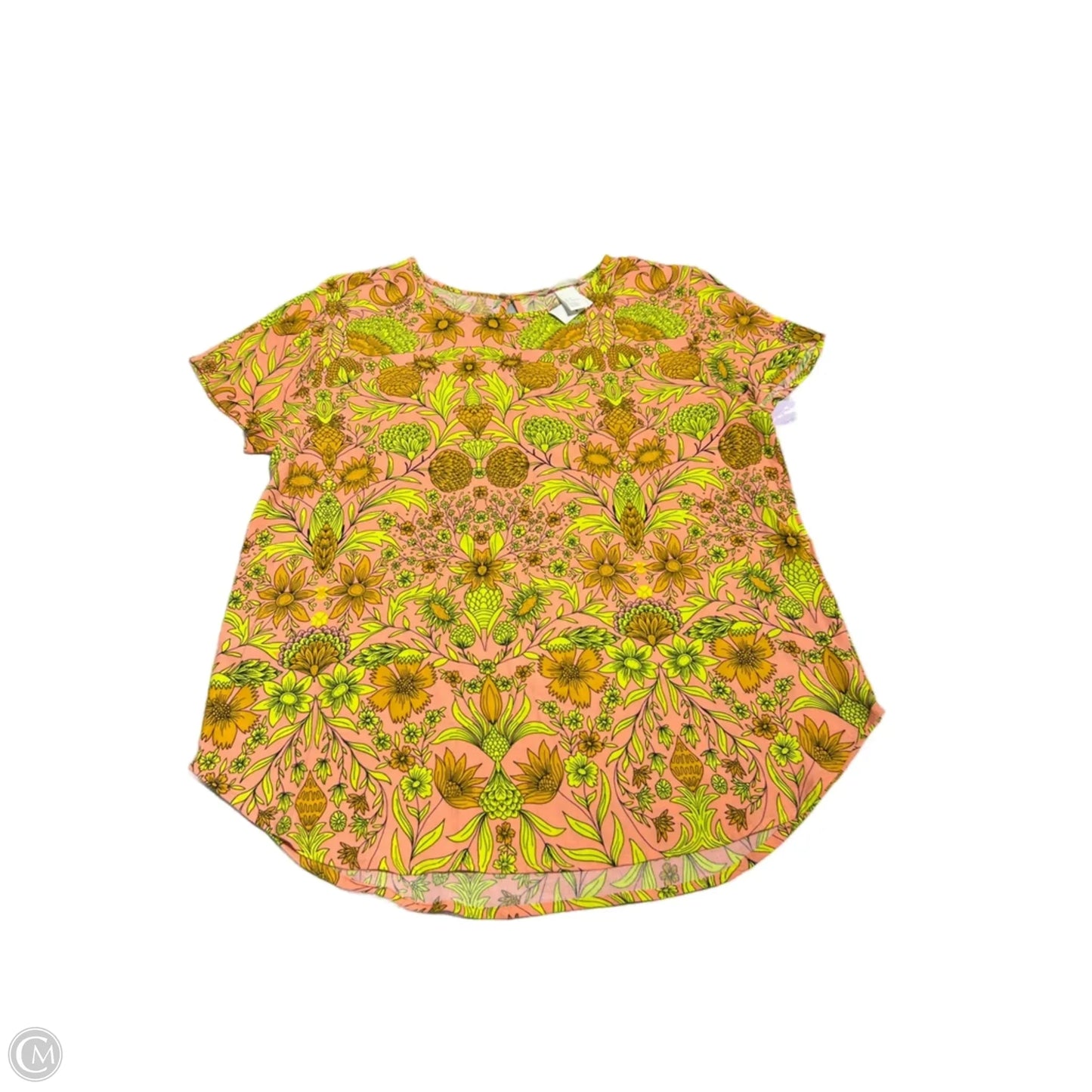 Top Short Sleeve By H&m In Pink & Yellow, Size: L