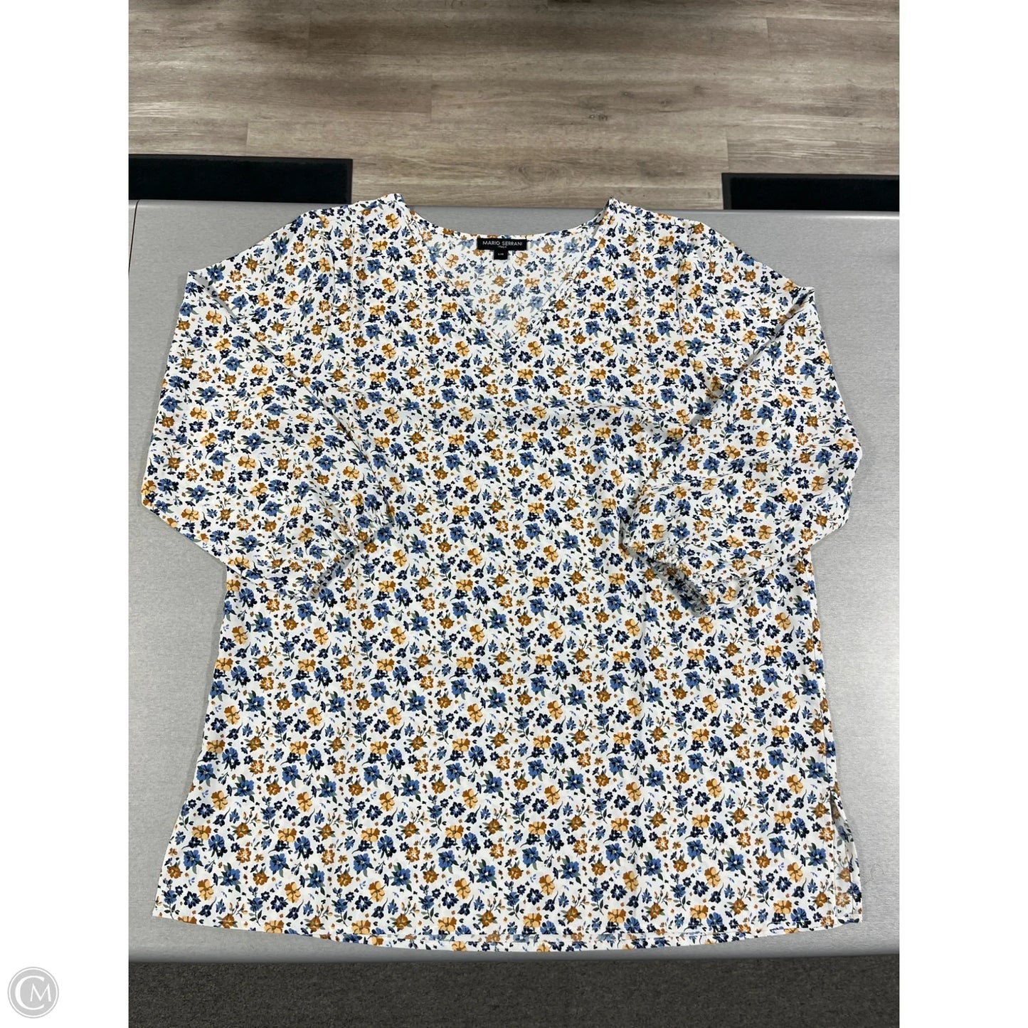 Top 3/4 Sleeve By Mario Serrani In Floral Print, Size: L