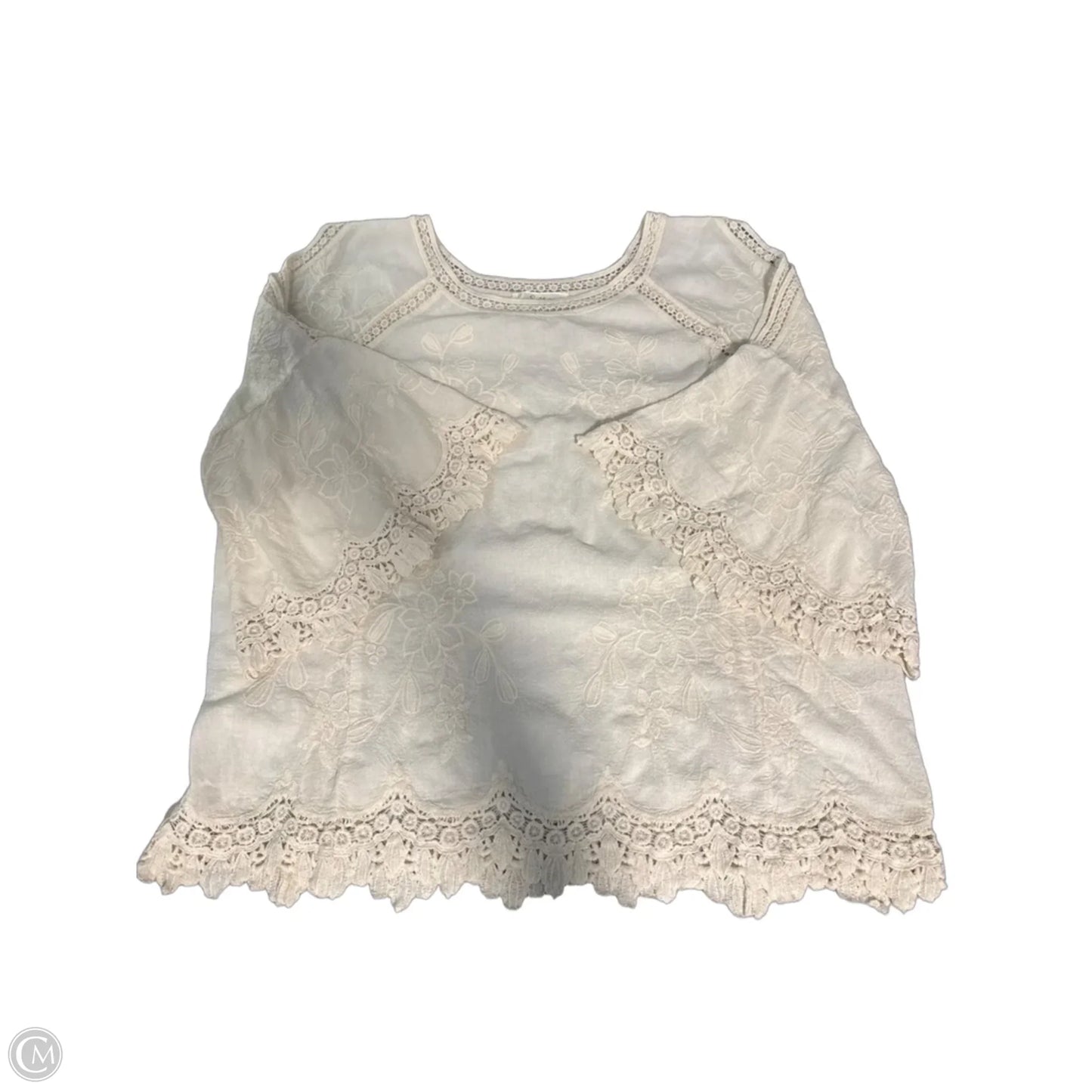 Top 3/4 Sleeve By Solitaire In Cream, Size: Xl
