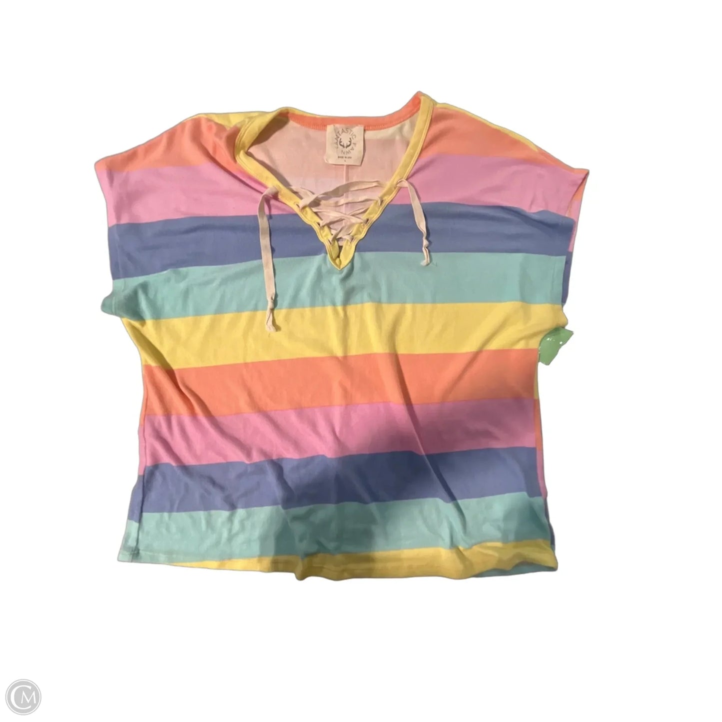 Top Short Sleeve By Fantastic Fawn In Rainbow Print, Size: L