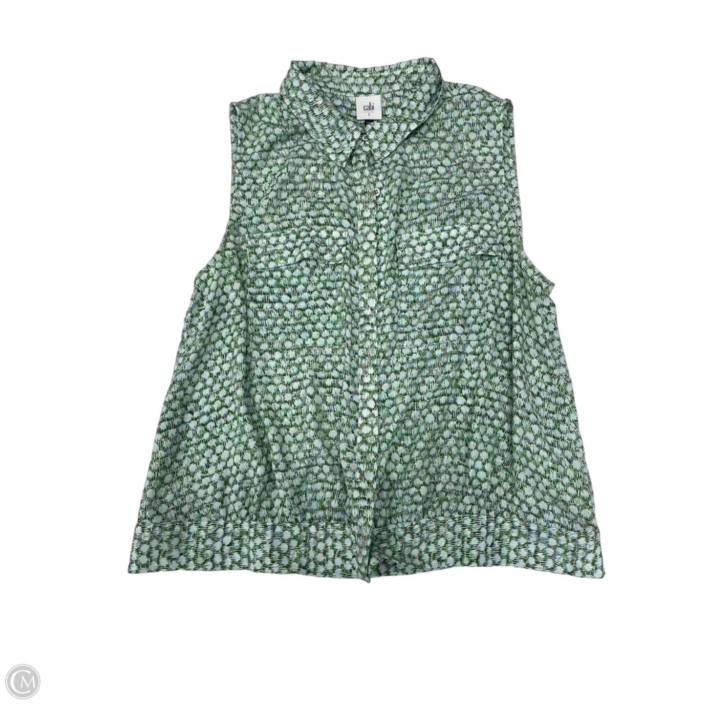 Blouse Sleeveless By Cabi In Green & White, Size: L