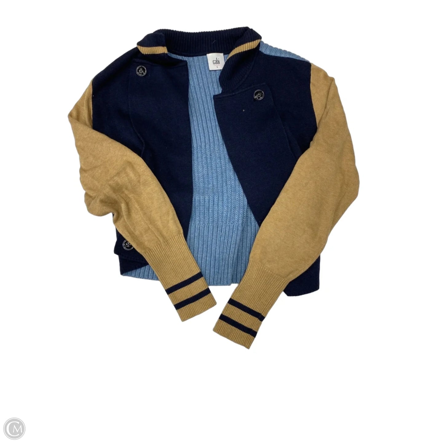 Sweater Cardigan By Cabi In Blue & Tan, Size: S