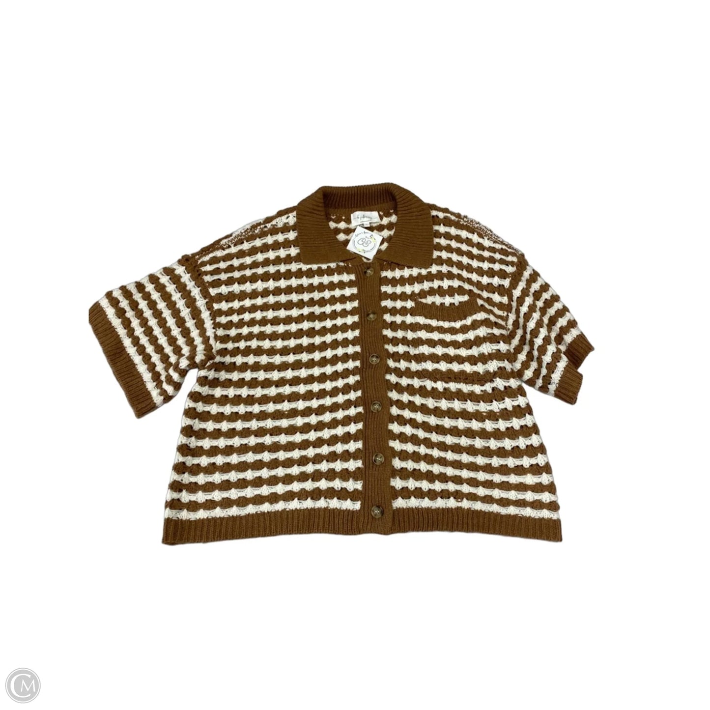 Sweater Short Sleeve By Cmc In Brown & Cream, Size: L