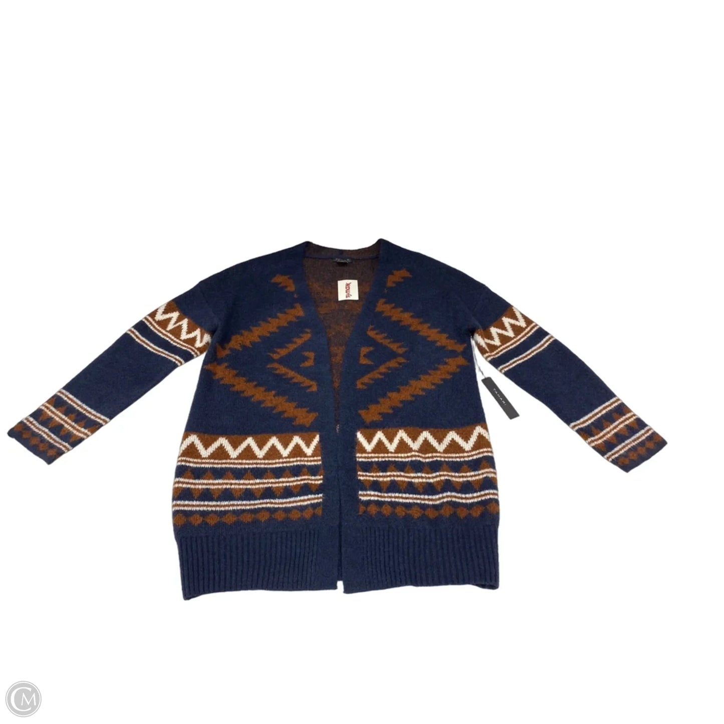 Sweater Cardigan By Tahari In Blue & Brown, Size: L