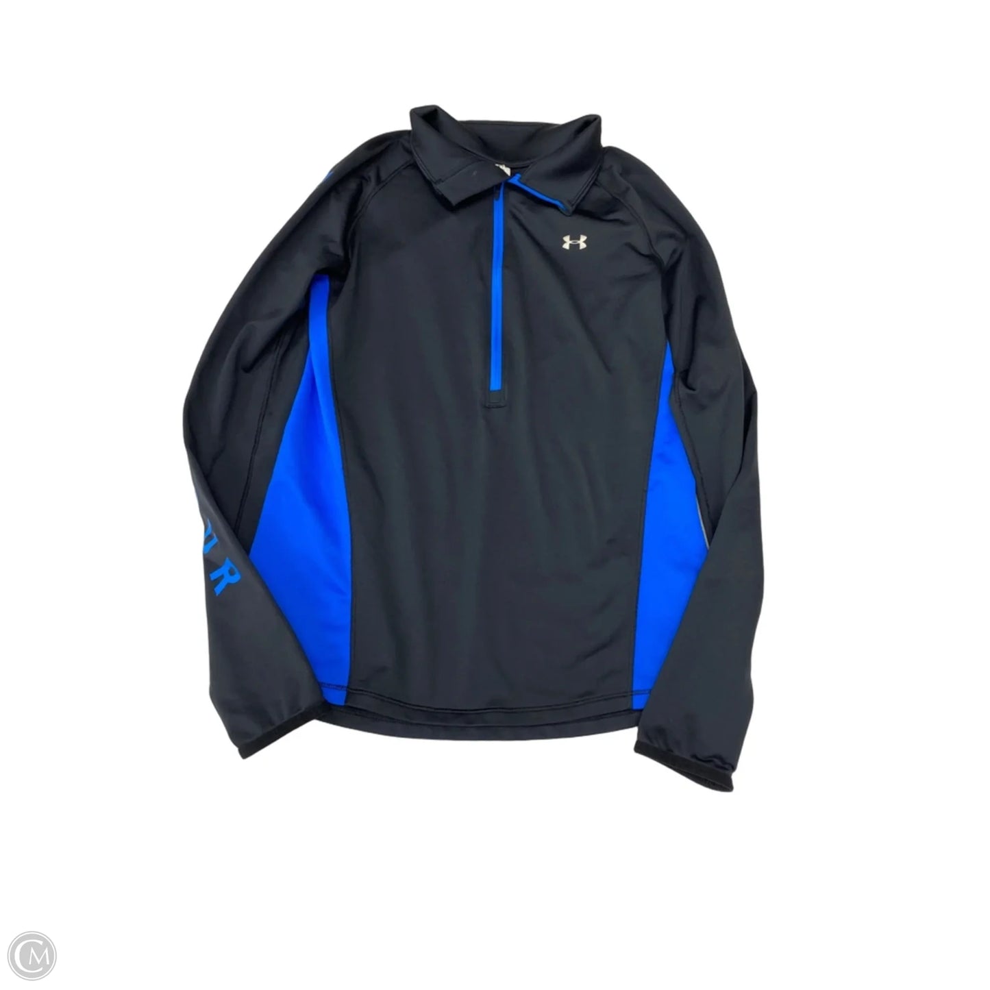 Athletic Top Long Sleeve Collar By Under Armour In Black & Blue, Size: S