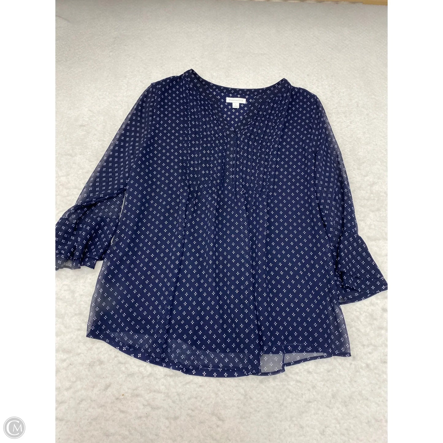 Blouse Long Sleeve By Charter Club In Blue & White, Size: L