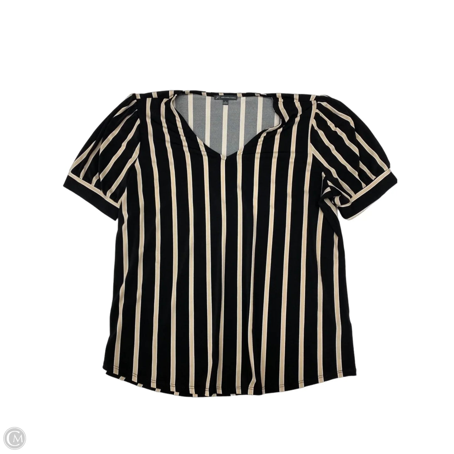 Top Short Sleeve By Adrianna Papell In Black & Cream, Size: L