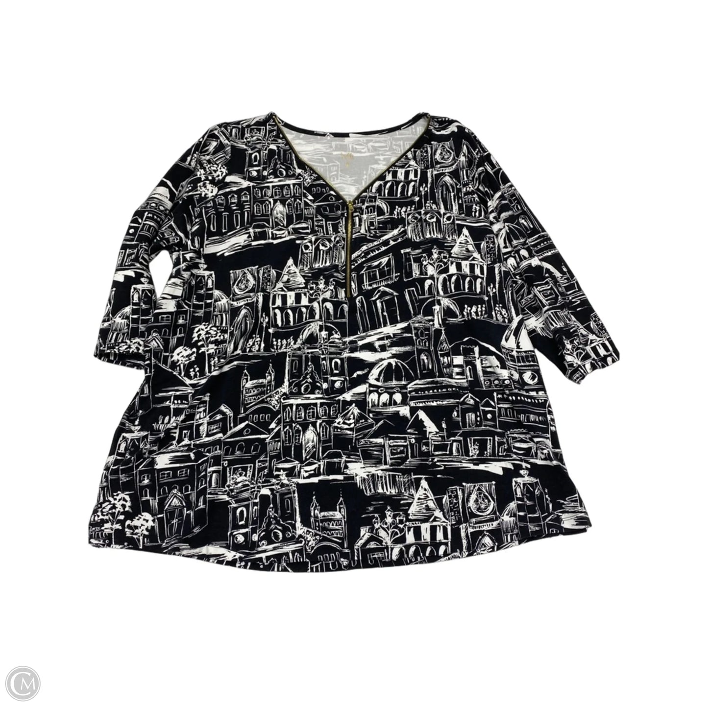 Top 3/4 Sleeve By Belle By Kim Gravel In Black & White, Size: 2x