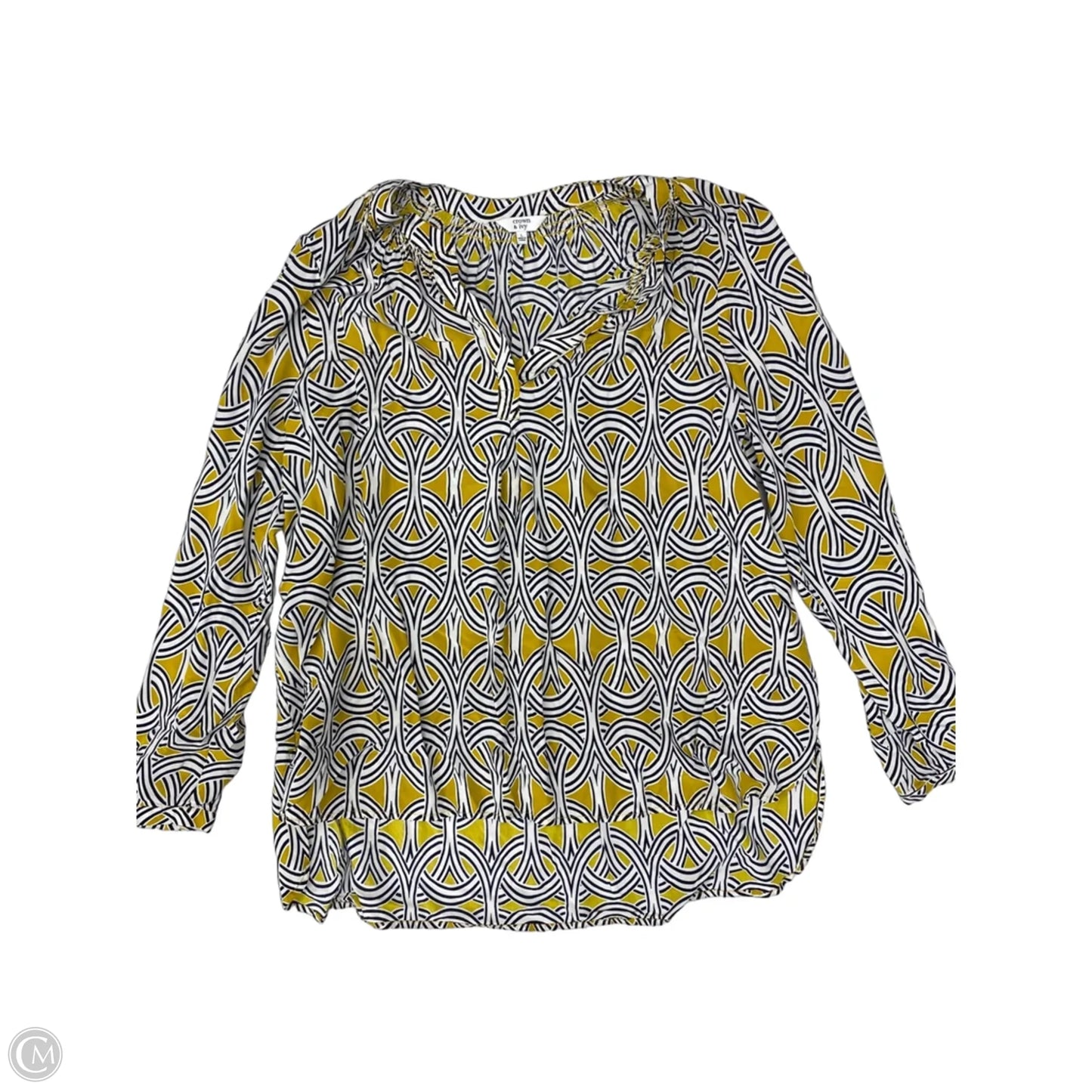 Blouse Long Sleeve By Crown And Ivy In Geometric Pattern, Size: L