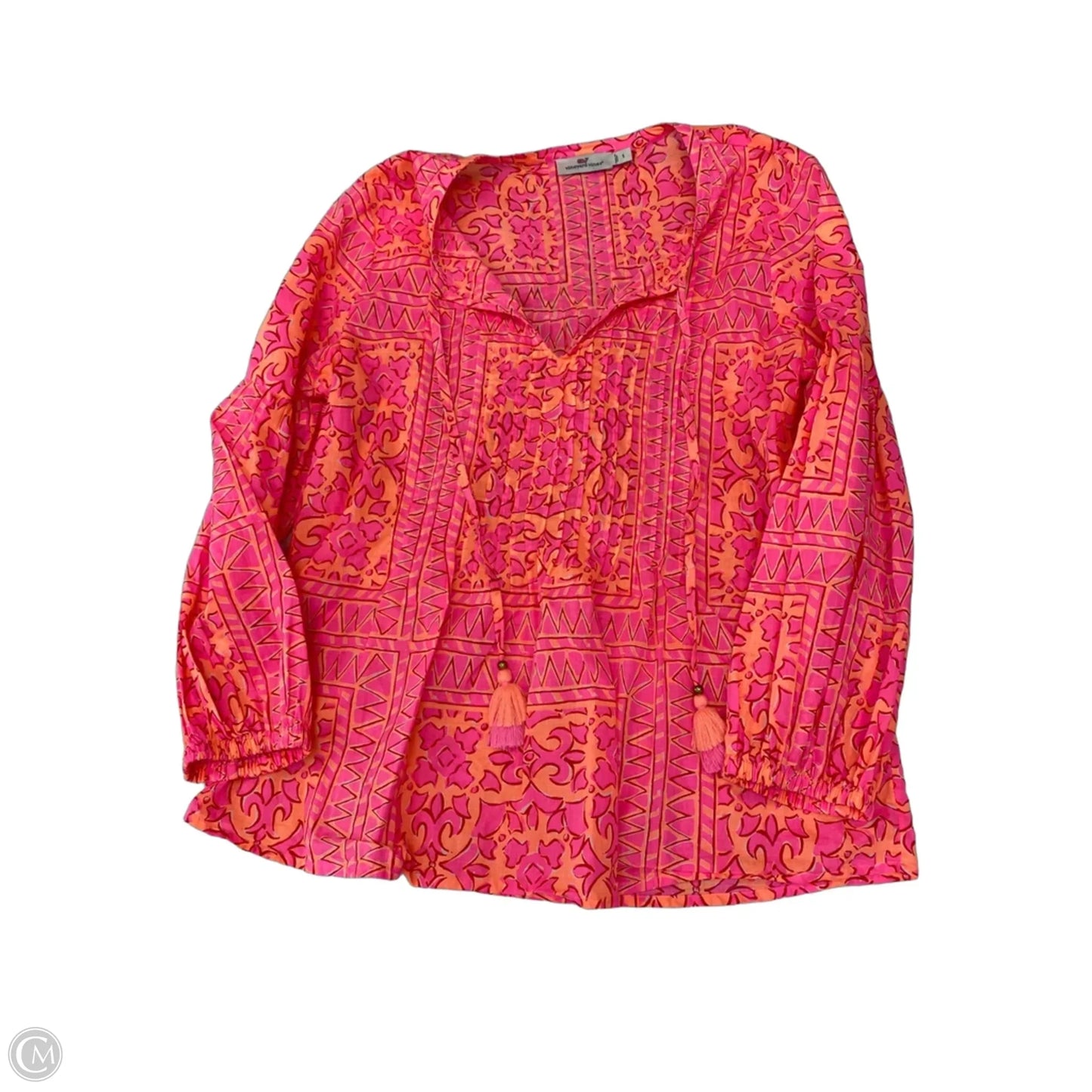 Top Long Sleeve By Vineyard Vines In Orange & Pink, Size: S