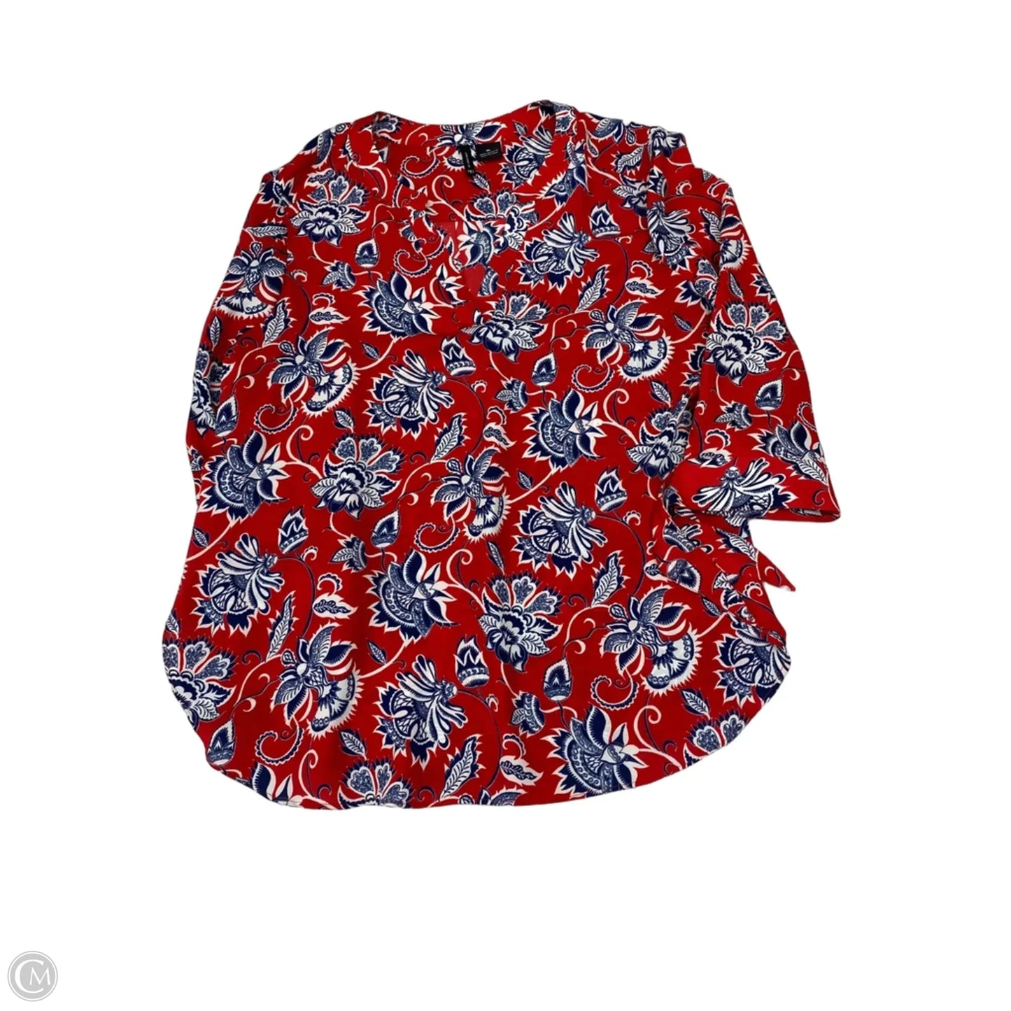 Blouse Long Sleeve By New Directions In Blue & Red & White, Size: Xl