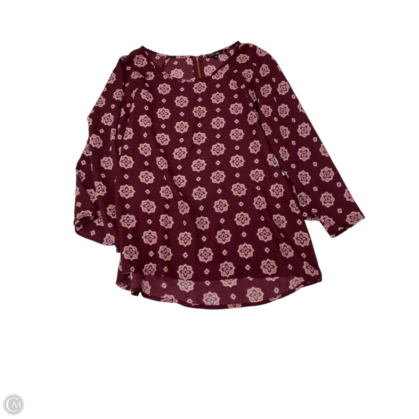 Blouse 3/4 Sleeve By Papermoon In Maroon, Size: Xxl